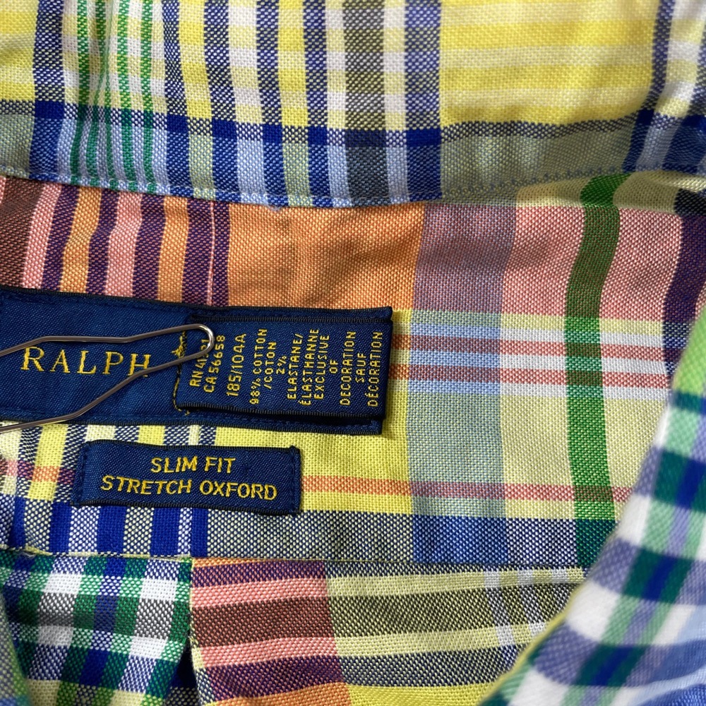 Ralph Lauren Mens Shirt XL Multi-color Plaid Stretch Long Sleeve Slim Fit - Picture 7 of 12